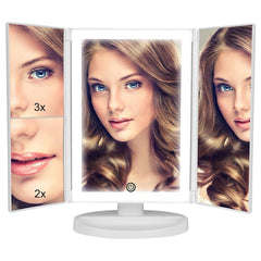Rechargeable Tri-Fold Makeup Vanity Mirror with LED Lights – Portable & High Definition ✨💄